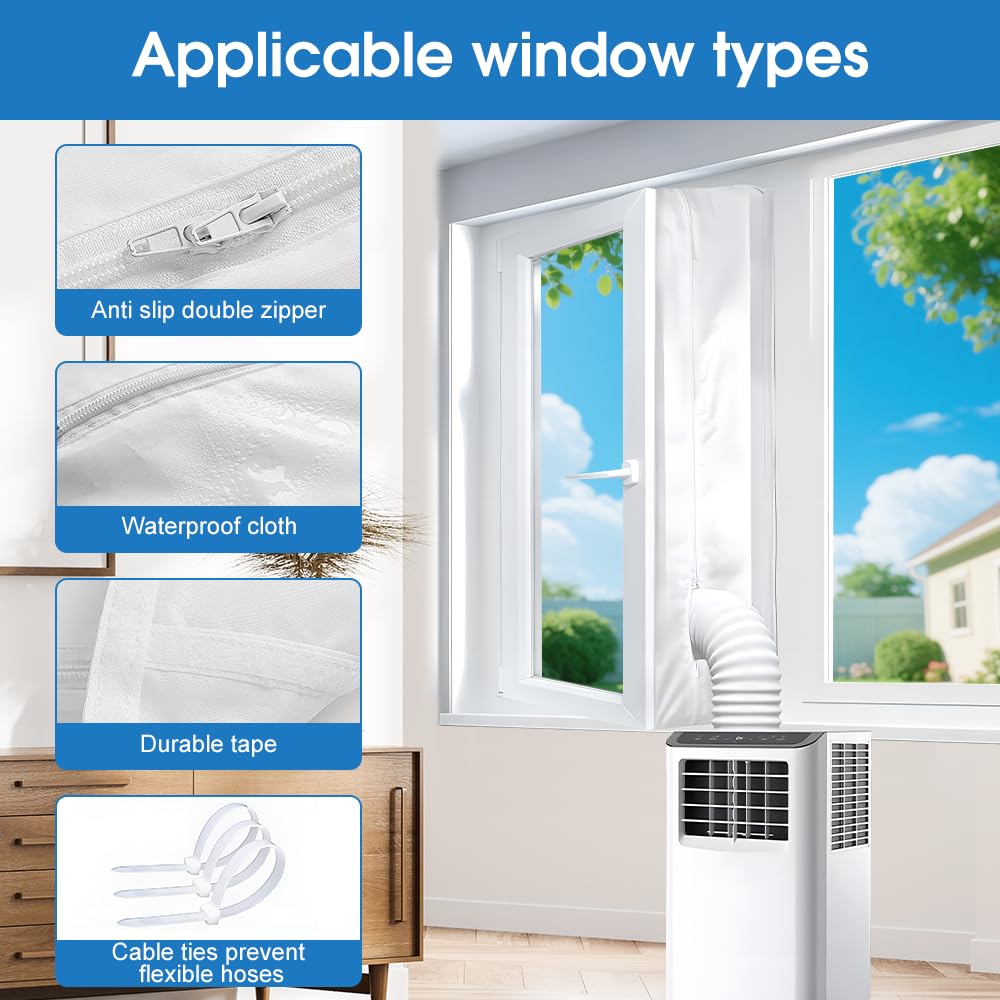 400CM Kit Calfeutrage Climatiseur, Joint de Fenêtre pour La Climatisation Mobile, Tissu De Calfeutrage pour Fenêtres, Fonctionne avec Toutes Les Unités de Climatisation, Installation Facile