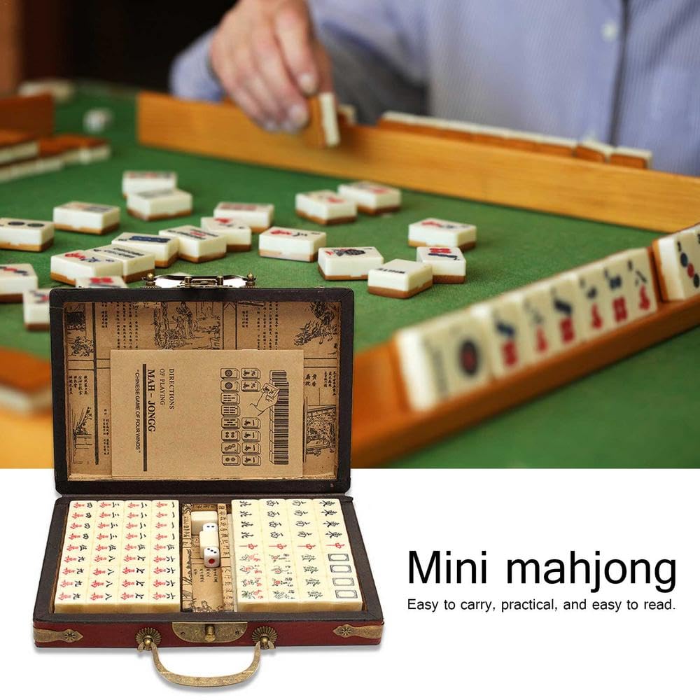 Mahjong Traditionnel Chinois Portable, Mini Jeu Adapté aux Jeux Familiaux, Fêtes et Jeux Amusants pour Adultes