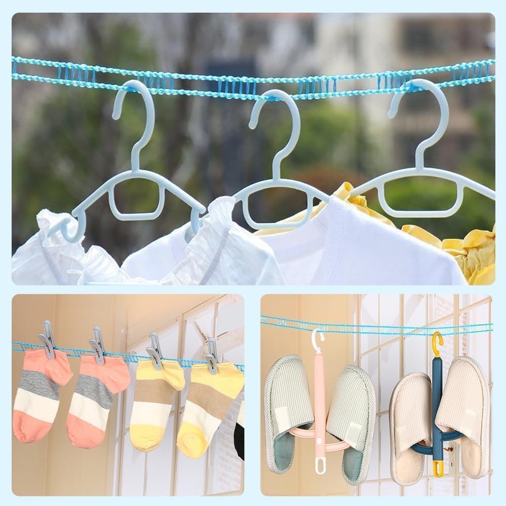 Wäscheleine 3 Stück – Je 5 M, Blau, Rosa, Grün, Winddicht, Für Camping & Zuhause
