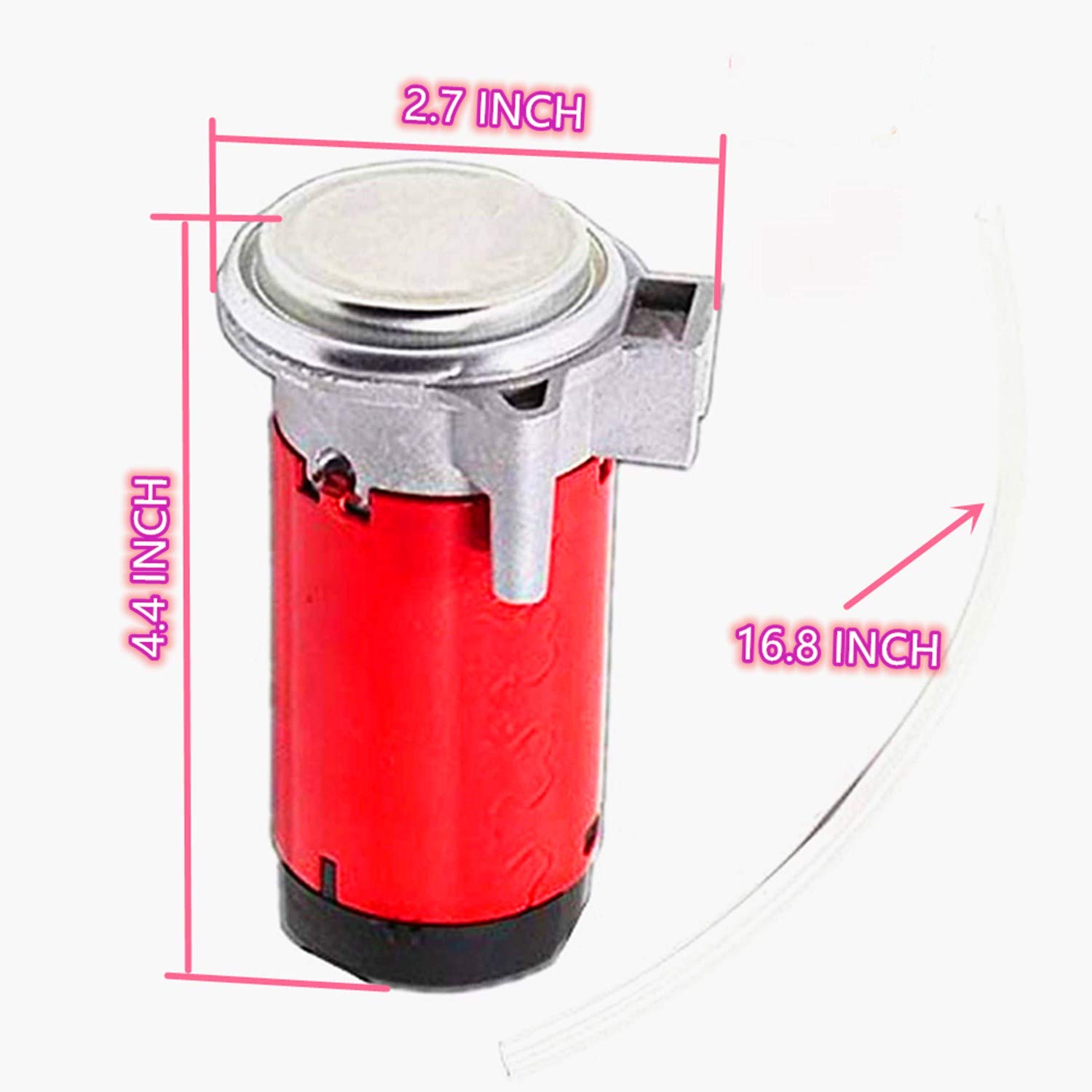 Horn Air Pump Pompa aria per auto Compressore d'aria Clacson Non arrugginisce Kit Pompa aria clacson Compressore per trombe d'aria rosso cromato per qualsiasi 12V corno d'aria Camion Barca ect