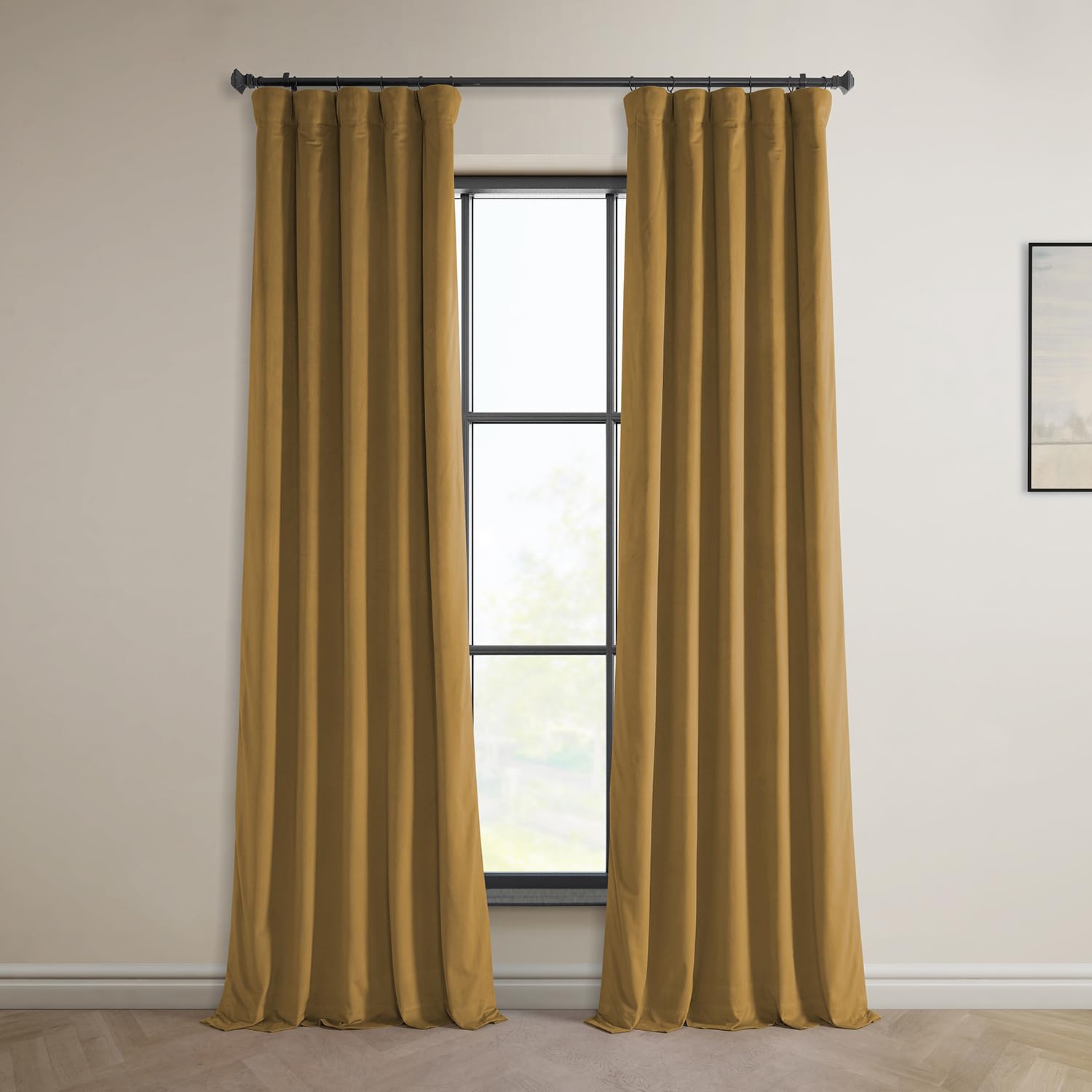 HPD Half Price Drapes Heritage Plush Velvet Curtains 84 Inches Long Room Darkening Curtains for Bedroom &amp; Living Room 50W x 84L, (1 Panel), Retro Gold