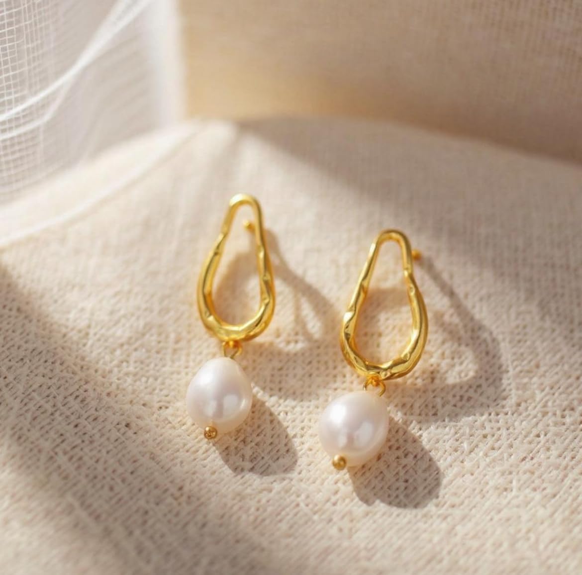 18K Karat yellow gold plated over sterling silver freshwater baroque pearl drop dangle earrings jewelry gift for women- Freshwater Pearl Earrings- Nickel Free, Hypoallergenic, Waterproof - Image 9