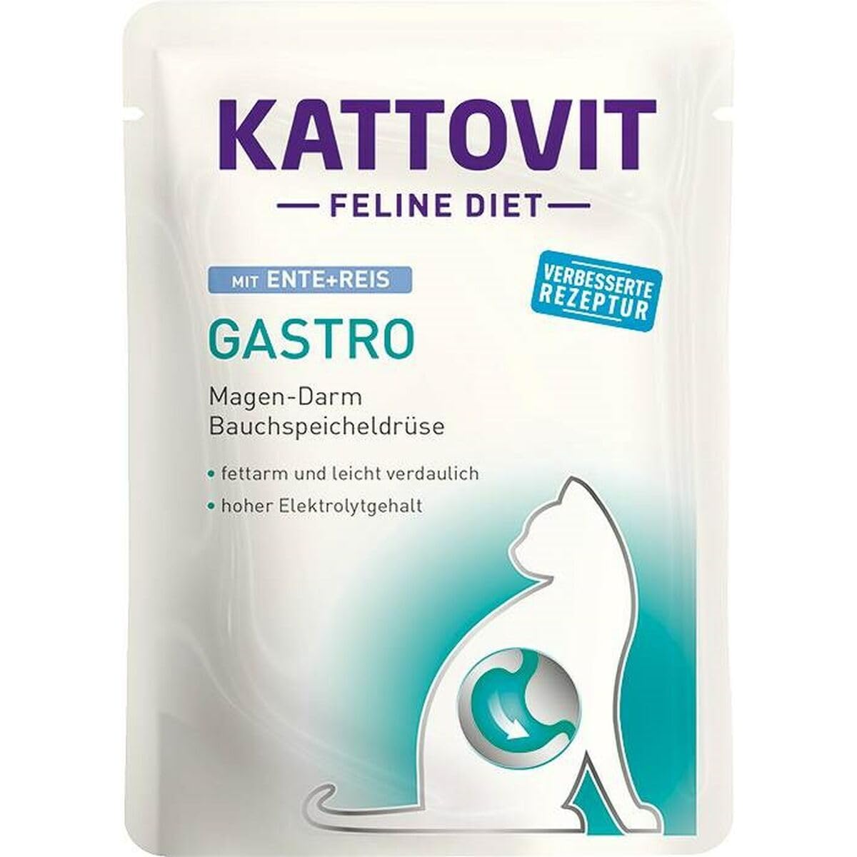 KATTOVIT Gastro – Diät-Nassfutter Ente mit Reis (85 g Frischebeutel)