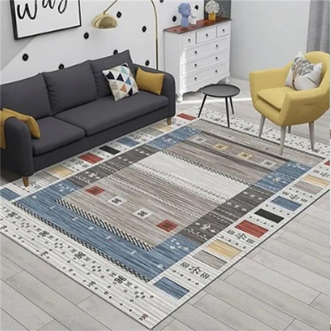 Tapis de chambre antidérapant et anti-chute bleu salon