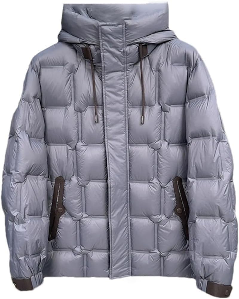 Mens Square Quilted Puffer Jacket Hooded Bubble Coat Puffy Winter Parka Baggy Warm Insulated Casual Padded Outerwear