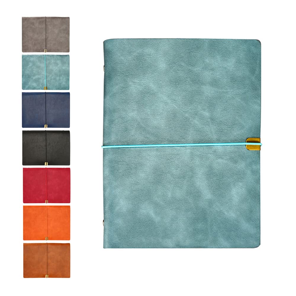 SagaSave Leather Journal, B5 Leather Notebook, 26.8 x 20.5 cm, 200 Pages Refillable Notepad Diary, Personal Pad Notes Travel Journal, Gift For Birthday Anniversary Women Men Him (Light Blue)