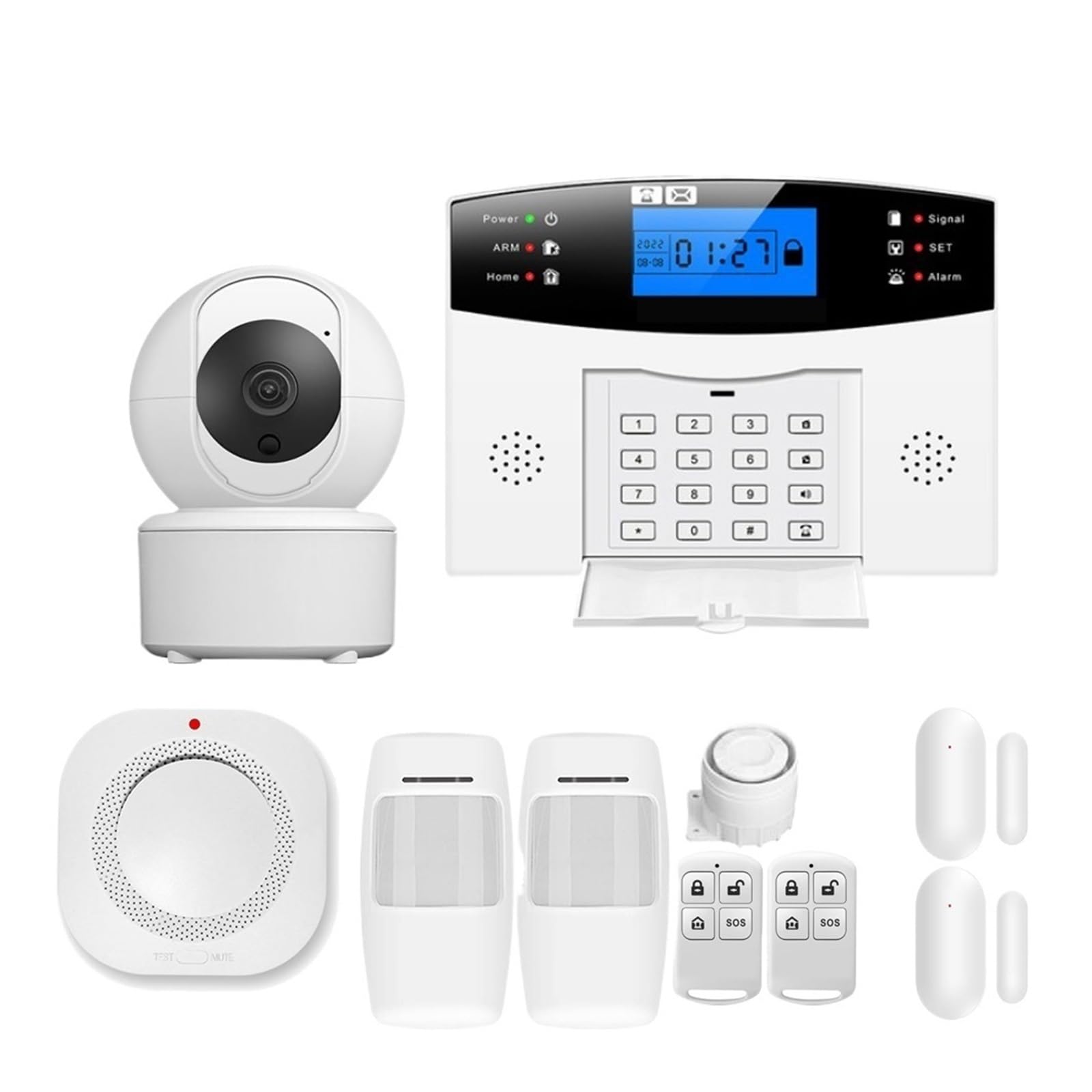System Alarmowy do Mieszkania, GSM Home Security Inteligentny system alarmowy Zestaw antywłamaniowy Aplikacja mobilna z czujnikiem dymu,for Home Security