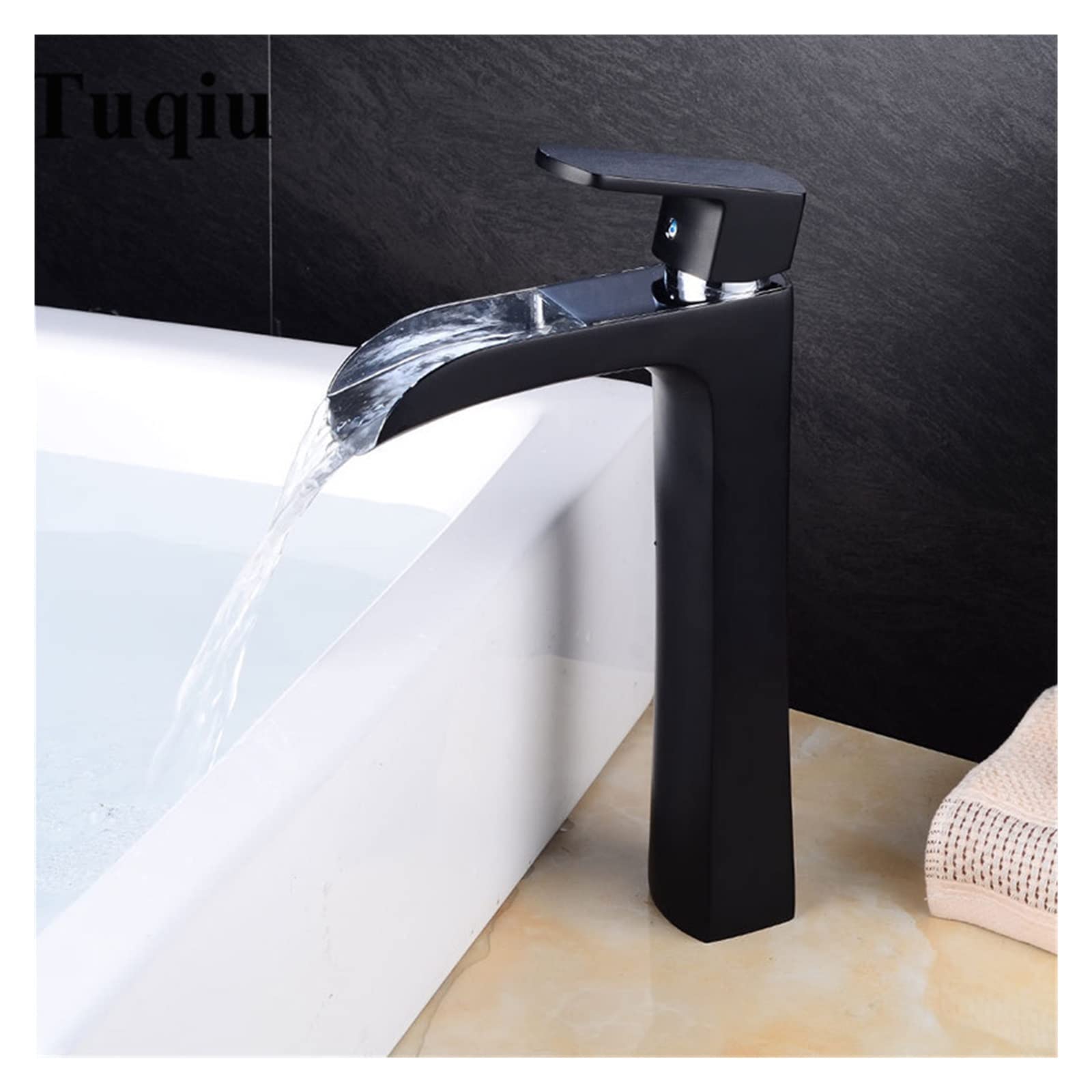 Robinet de lavabo en laiton mitigeur noir mat cascade haut de gamme pour vasque contemporaine