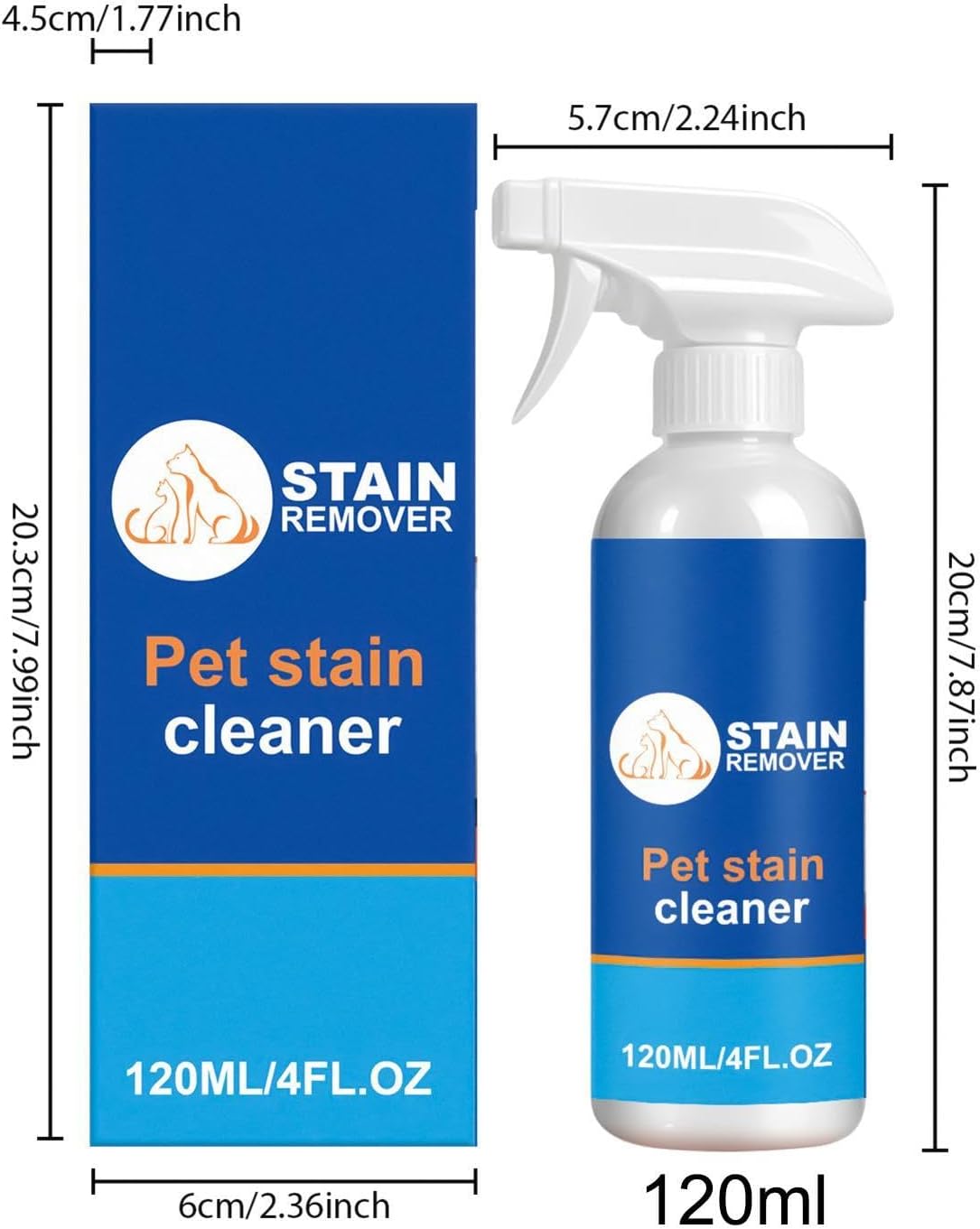 Pet Cleaner, Gentle Odor Remover, Long-Lasting Pet Spray Cleaner | 120ml Gentle Long Lasting, 5.7x20cm, Pet Cleaner, Odor Remover Spray, for Floor Rug Upholstery Home