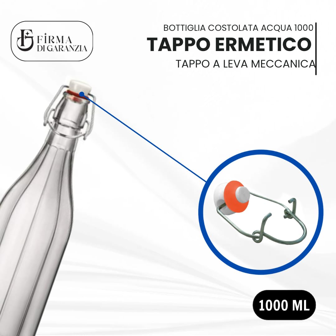 SET 6 PZ BOTTIGLIE VETRO 1 LITRO PER ACQUA VINO LIMONCELLO LIQUORE DRINK CON PORTABOTTIGLIE IN PLASTICA - BOTTIGLIE ACQUA IN VETRO 1 L CON CESTELLO PORTABOTTIGLIE PLASTICA BLU COBALTO