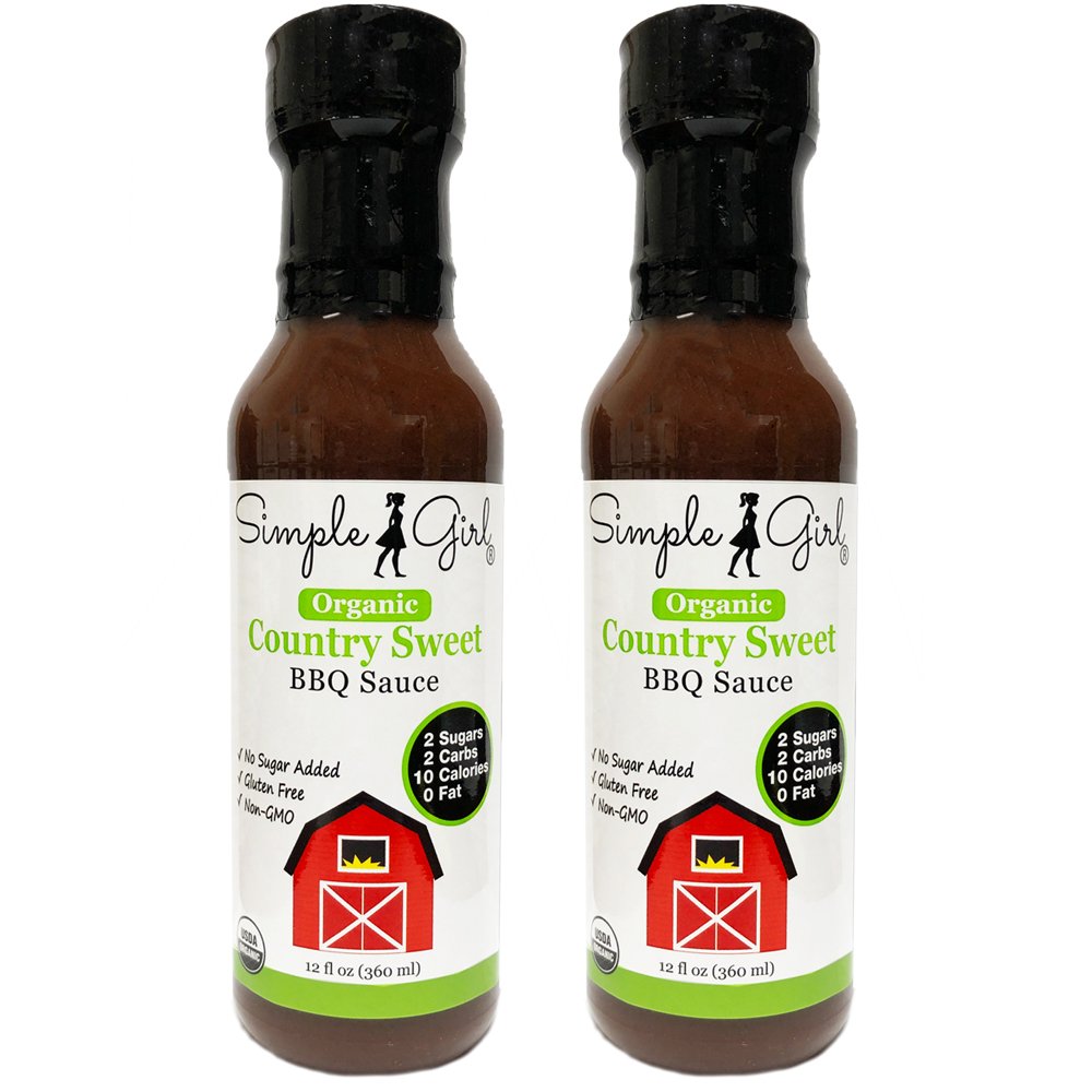 Simple Girl Organic Country Sweet BBQ Sauce - 12oz - 2 Bottles - Gluten Free & Low Carb - With No Added Sugars - Keto, Atkins, Paleo - Stevia