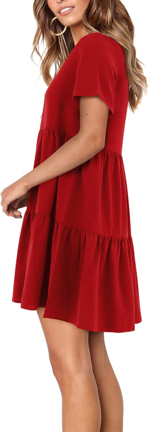 Amoretu Women Summer Tunic Dress V Neck Short Sleeve Casual Loose Flowy Swing Shift Dresses - Image 2