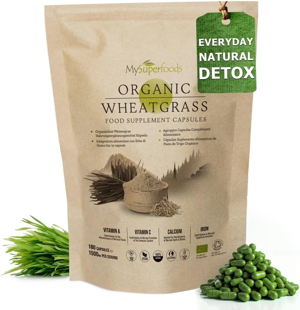 Wheatgrass Capsules | Organic | 1500mg per Serving | 180 Capsules | High Chlorophyll Content | MySuperfoods