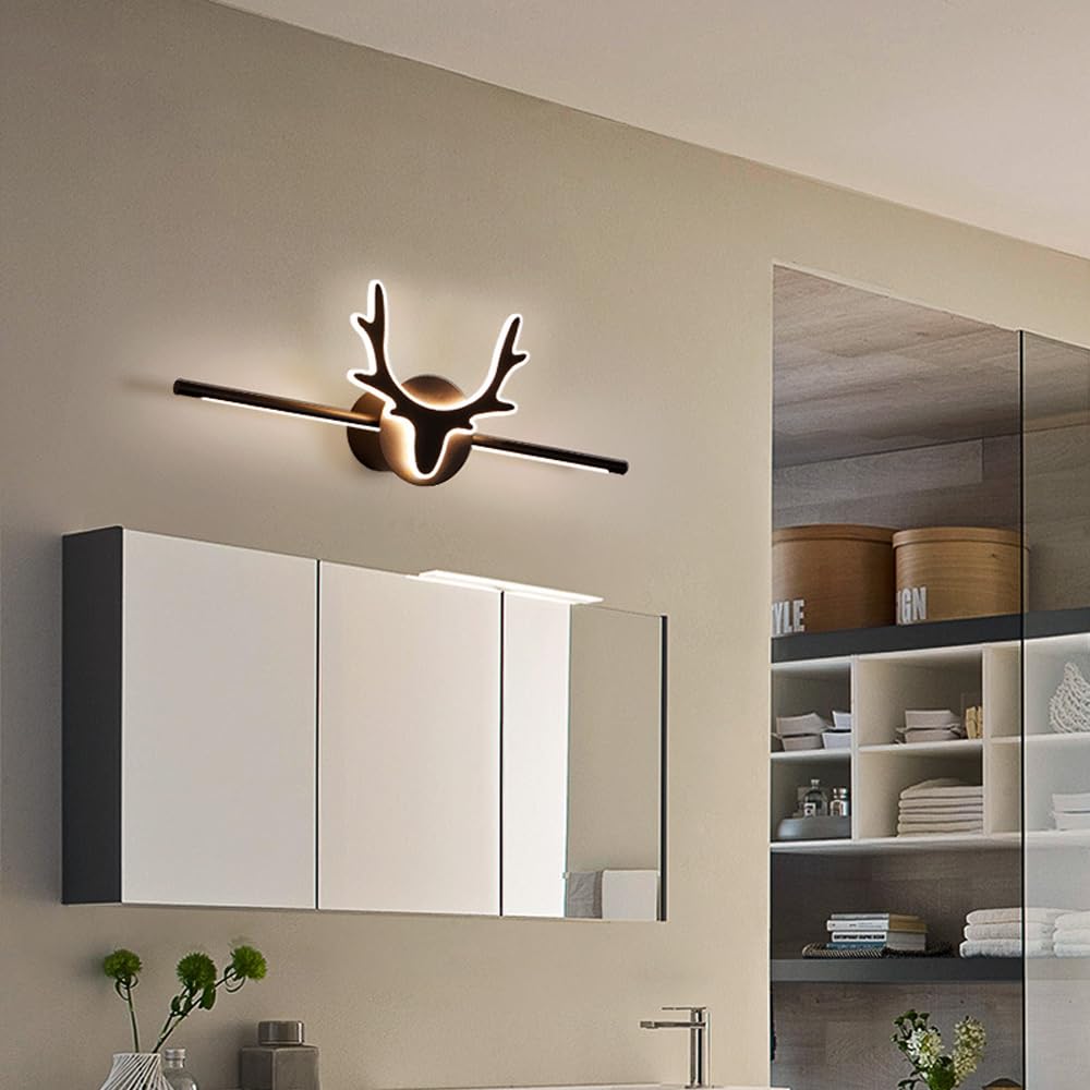 Mengjay Applique da Parete Interno Moderno,Lampada da Specchio LED Bagno 3000K/4000K/6000K,Lampada da Parete Corna di Cervo Decorative Illuminazione a Parete per Camera da Letto Soggiorno (60cm)