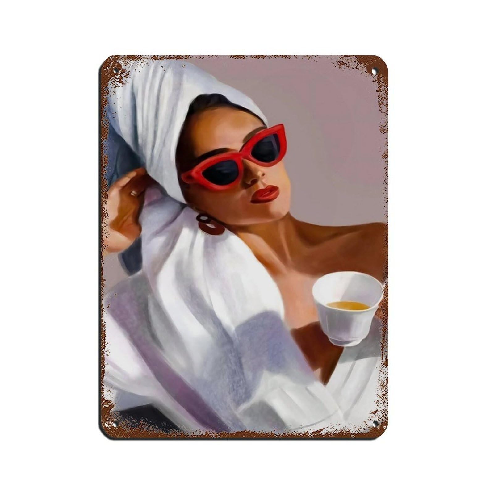 Woman Drinking Coffee Poster Tin Sign Vintage Metal Pub Club Cafe Bar Home Wall Art Decoration Poster Retro 12x16inch(30x40cm)