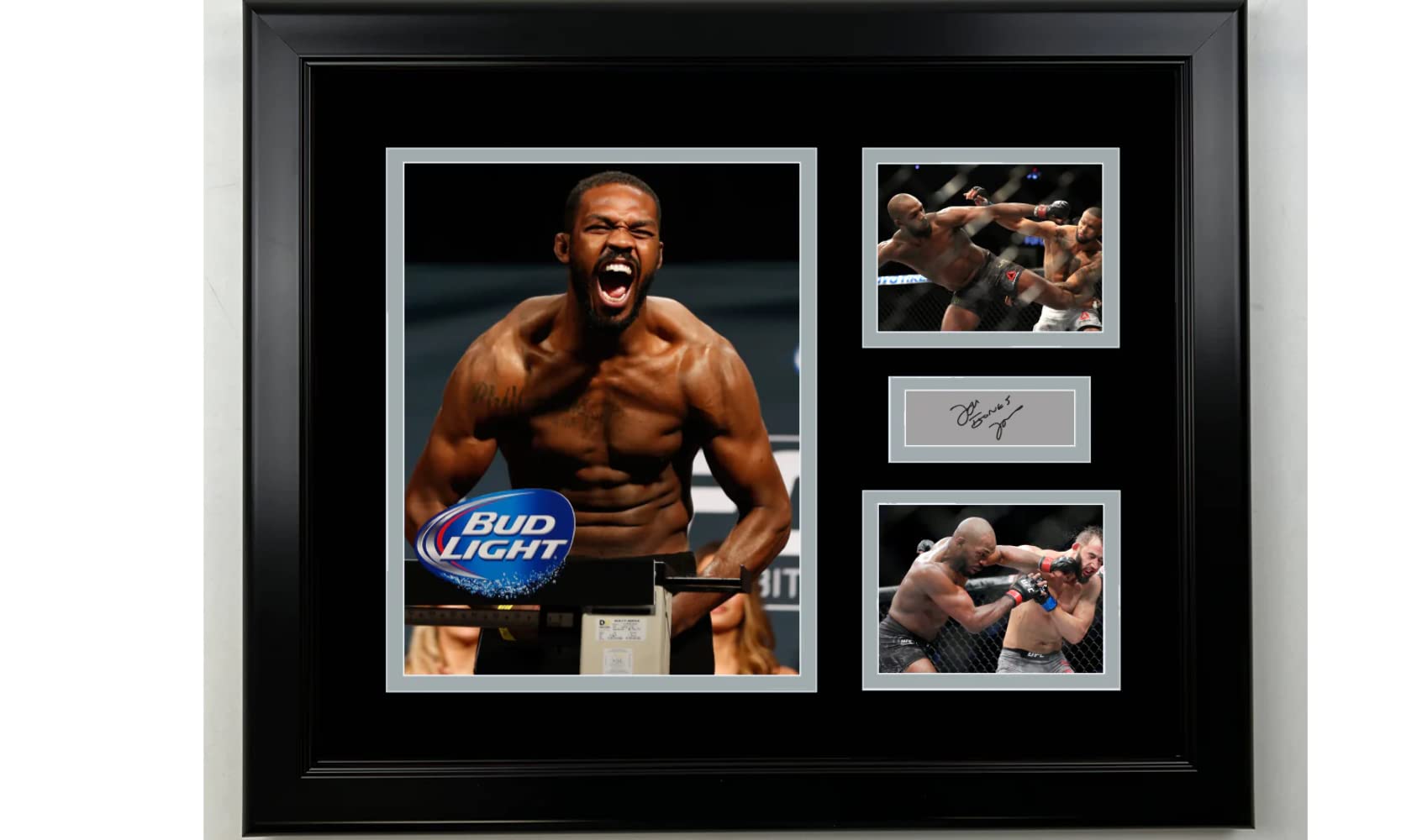 Framed Jon Jones UFC Facsimile Laser Engraved Signature MMA 14x11 3 Photo Collage