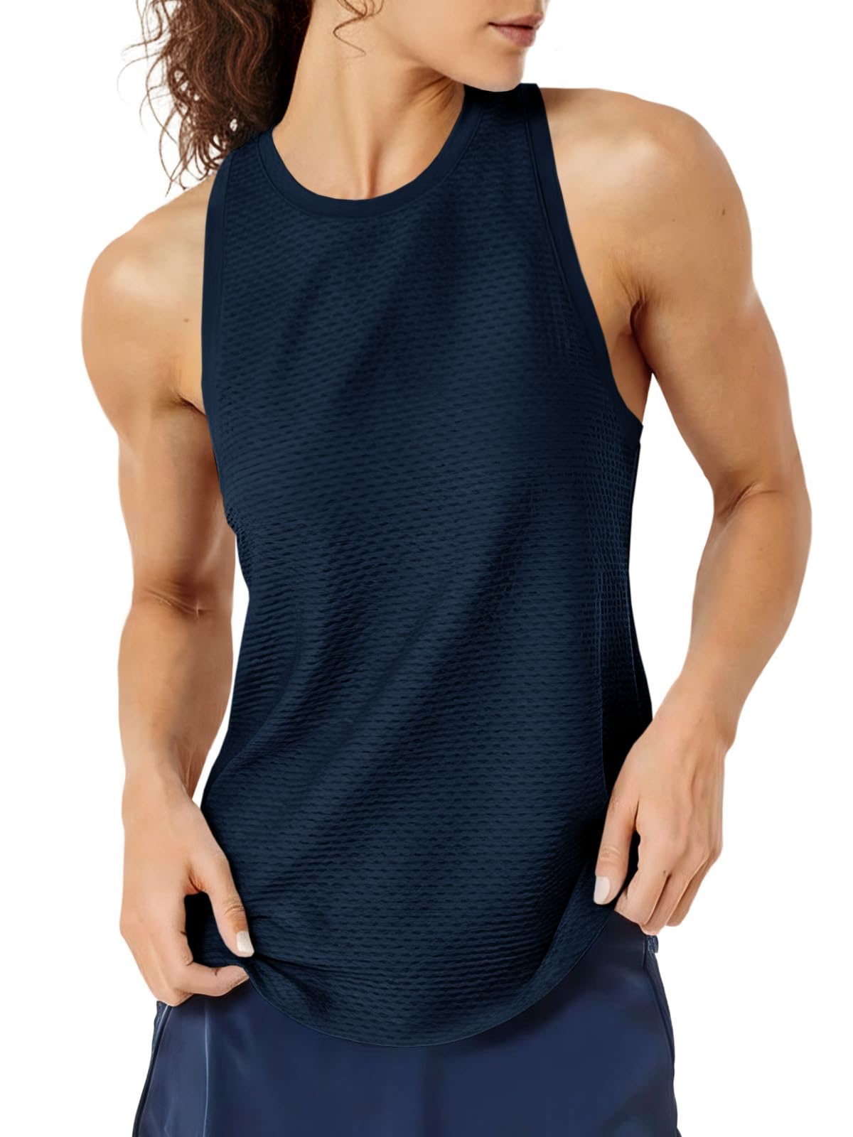 Fisoew Womens Summer Workout Tank Tops Racerback Athletic Gym Yoga Tops Loose Fit Sleeveless Running Active Shirts