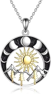 Mountain Necklace, Moon Necklace Sterling Silver Nature Sun Mountain Star and Moon Pendant Necklace Jewelry GiftS for Women Girls Skiers, Hikers, Campers, Climbers, Nature Lovers