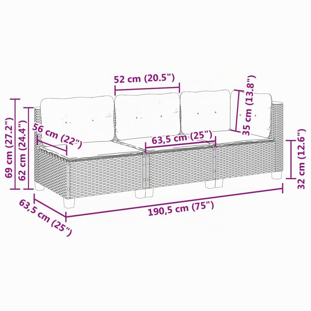 vidaXL Canapé de Jardin avec Coussins 3 Places Beige résine tressée, canapé d'extérieur, siège de Jardin, canapé de Jardin Trois Places