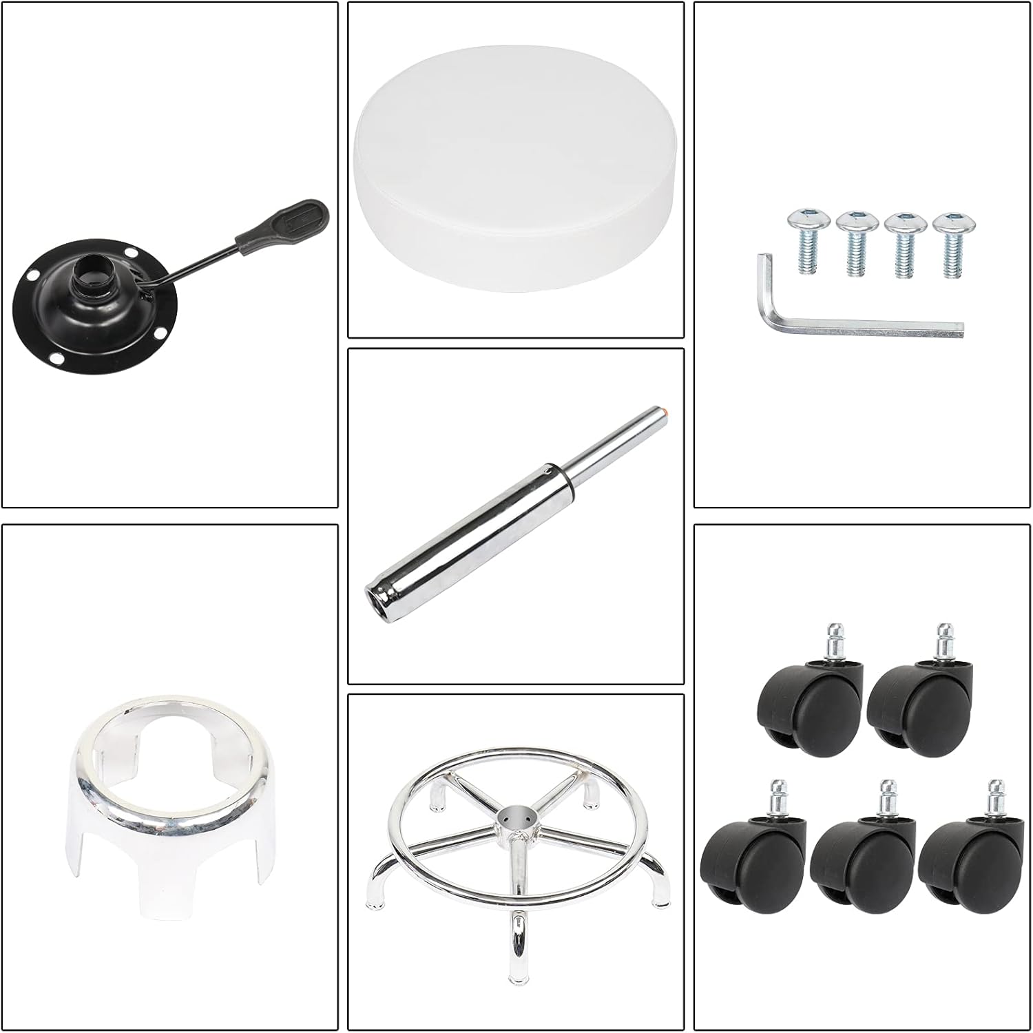 Height Adjustable Rolling Swivel Stool Chair with Round Seat Heavy Duty Metal Base for Salon,Massage, Factory, Shop,19.69" -25.39",White