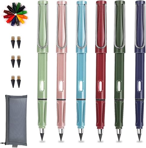 Vanleonet 6 juegos de lápices Forever con borrado, lápiz mágico sin tinta, lápiz reutilizable infinito, lápiz que nunca eterno, lápiz sin fin con 18