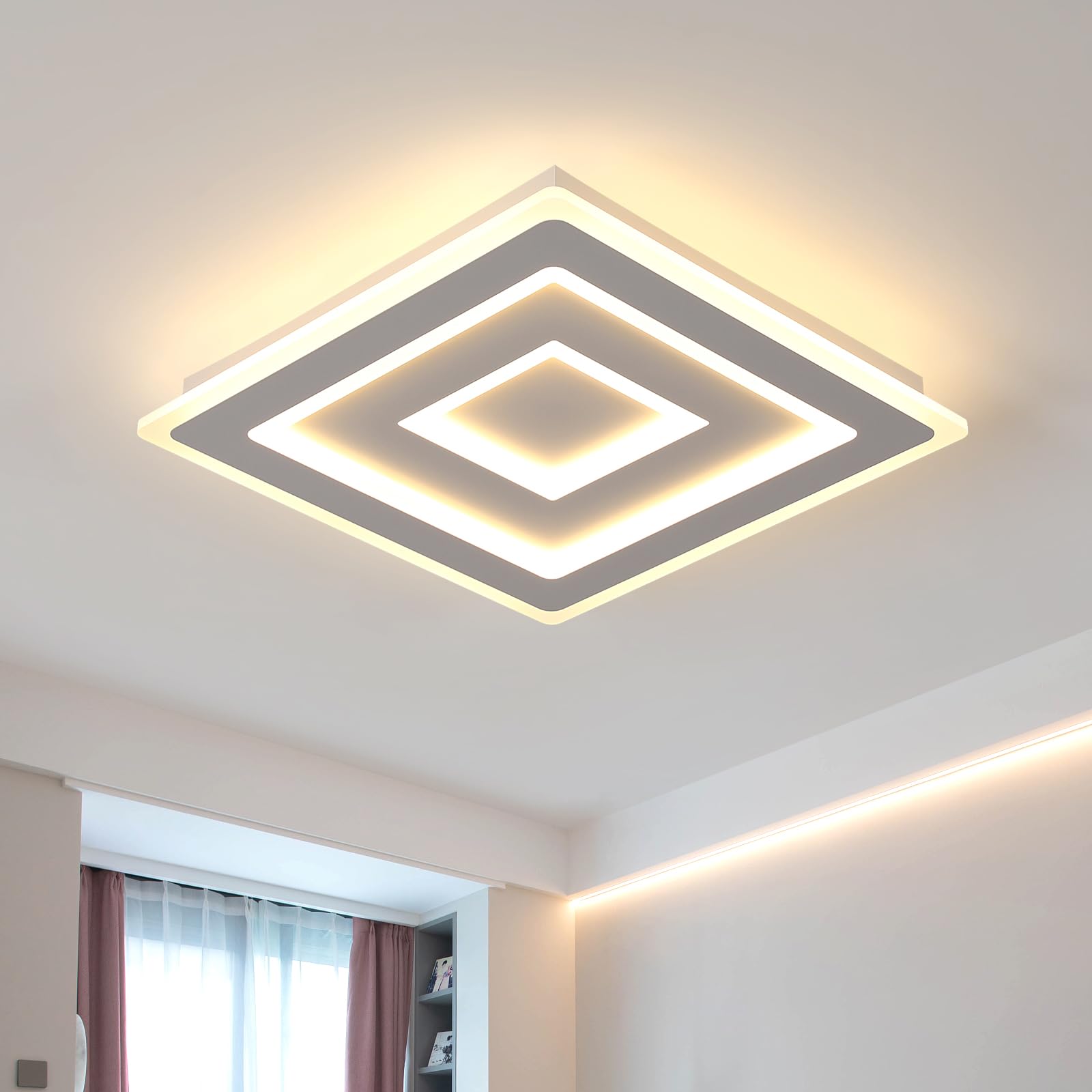 Comely LED Deckenleuchte 52W Quadrat 40cm, Warmweiß 3000K, Moderne Deckenlampe für Wohnzimmer, Schlafzimmer, Flur, Küche, Acryl LED Deckenbeleuchtung Innen, Flache Lampe Weiß