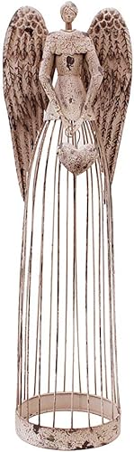 Estatua de ángel de jardín de metal envejecido con corazón, decoración artística para interiores y exteriores, decoración de césped, patio,