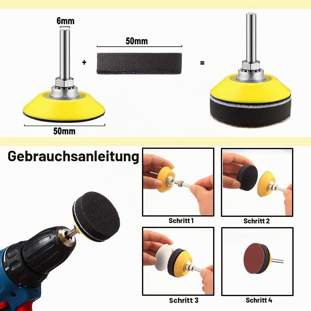 Polierpad Adapter, 8 Pcs 50mm 2 Zoll Schleifpads Backer Plate 1/4 Zoll Schaft Schleifscheibe mit 8 pcs Sponge Cushions