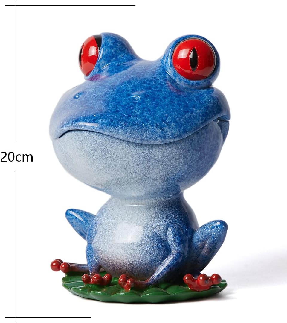 Frog Figurine Candy Dish Cookie Jar Snack Tray Modern Art Home Decor Gift for Living Dining Room Kitchen Office Blue 8 Inch