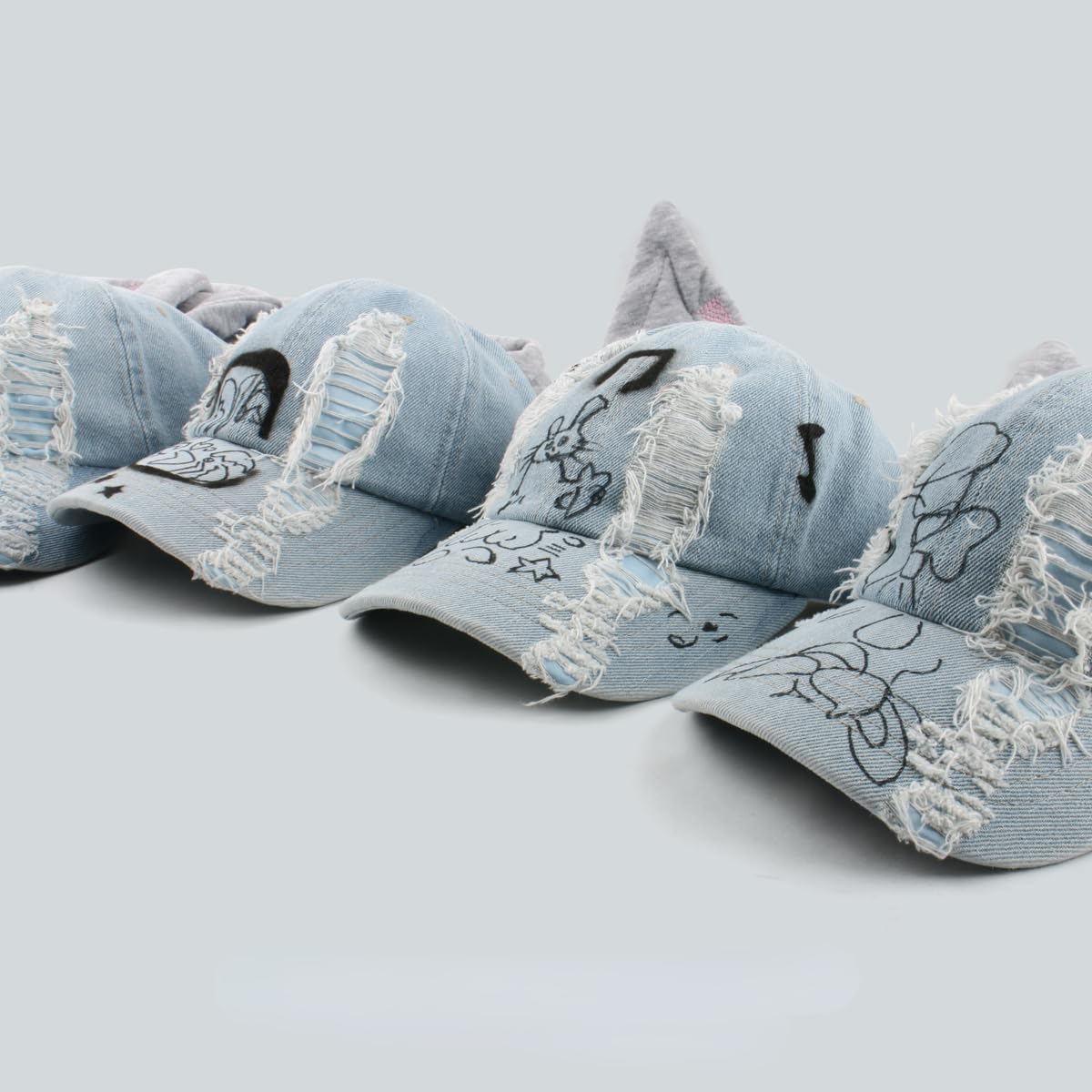 Y2k Hats Jeans Bunny Ears Hat Kpop Outfits for Women Woman's Baseball Cap Hip-hop Beanies Grunge Girl Caps