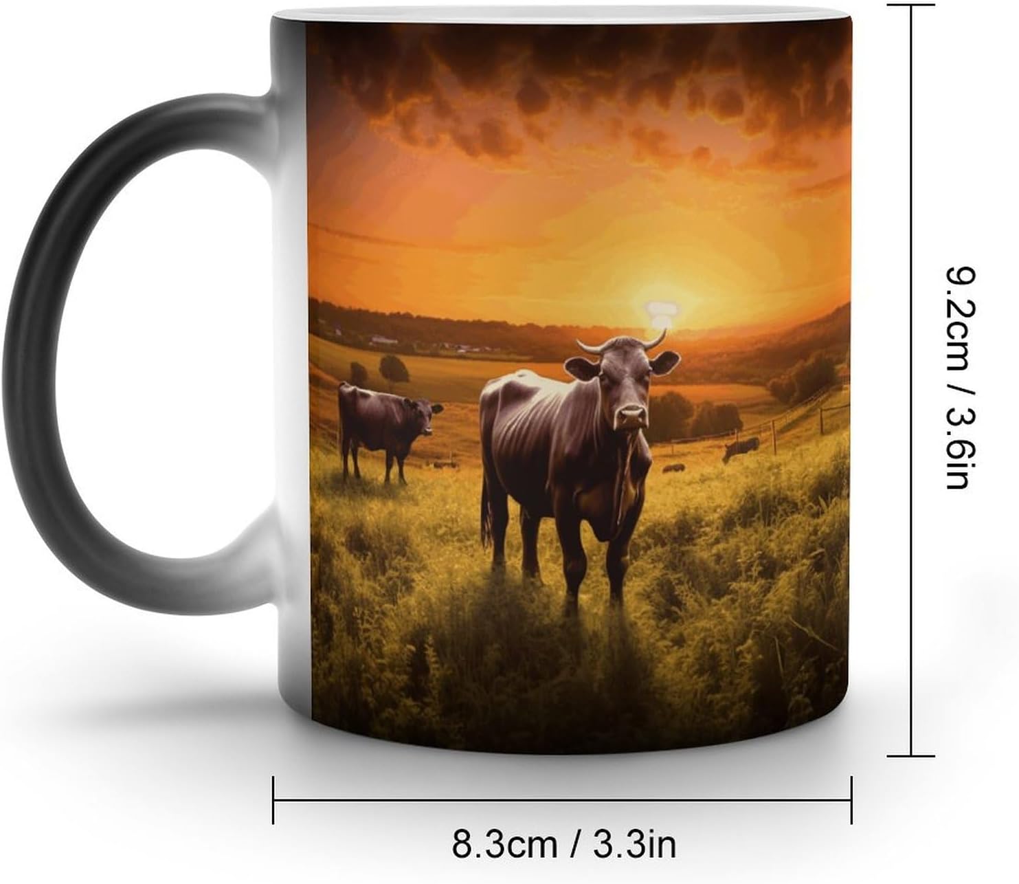 Color Changing Mug Cow And Sun Orange Sky Printed Ceramic Coffee Mug Heat Changing Sensitive Mug Magic Heat Changing Coffee Mug Novelty Coffee Mugs