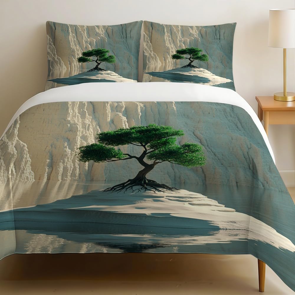 Parure de lit ado motif bonsai vert pour une deco de chambre zen