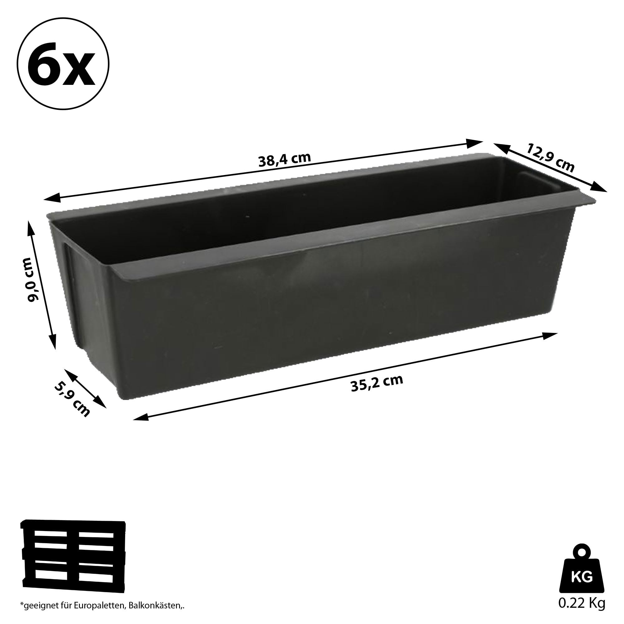 Cepewa Caja para Plantas Adecuada para europalets, Juego de 6 maceteros de plástico, Ancho 38 cm