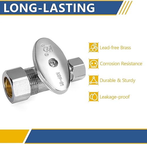 Miniatura 10 de GUOFIS Paquete de 4 válvulas de parada angular válvulas de cierre de agua de 14 de giro válvula de cierre de compresión Pex x 38 de pulgada DE