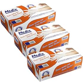 Medix Kit 3 Caixas Luva para Procedimento Não Cirúrgico Descartável Látex M com Pó 300 Unidades