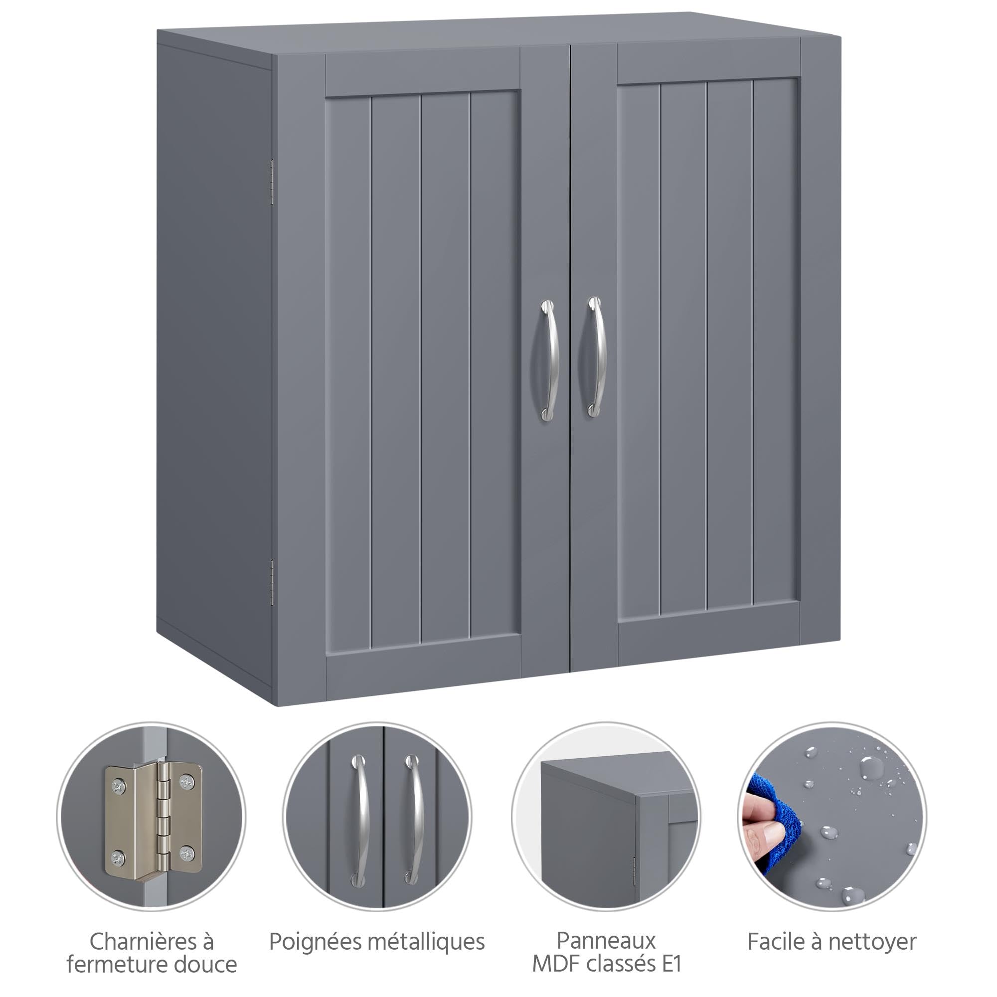 Yaheetech Lot de 2 Armoire Salle de Bains Murale, Meuble WC Suspendu, Etagère Hauteur Réglable, 2 Portes, Toilette/Cuisine/Salon Gris Foncé, 59,5 × 31 × 59,5 cm