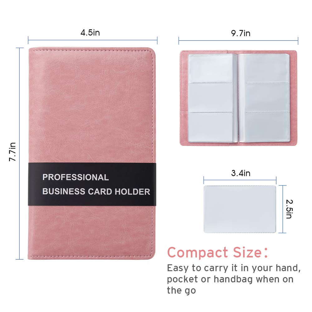 Sooez Leather Professional Business Card Holder Organizer, 240 Card Capacity PU Name Credit Cards Booklet (Pink)