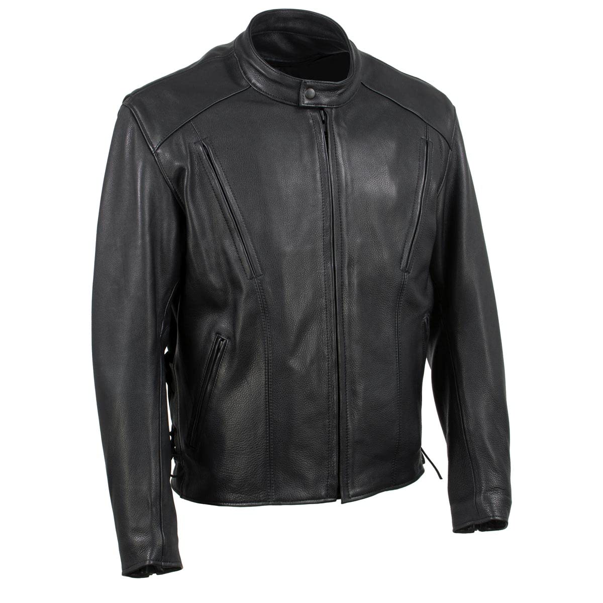 Milwaukee Leather USA MADE MLJKM5002 Mens Black Air Stream Vented Premium Leather Motorcycle Jacket with Side Laces