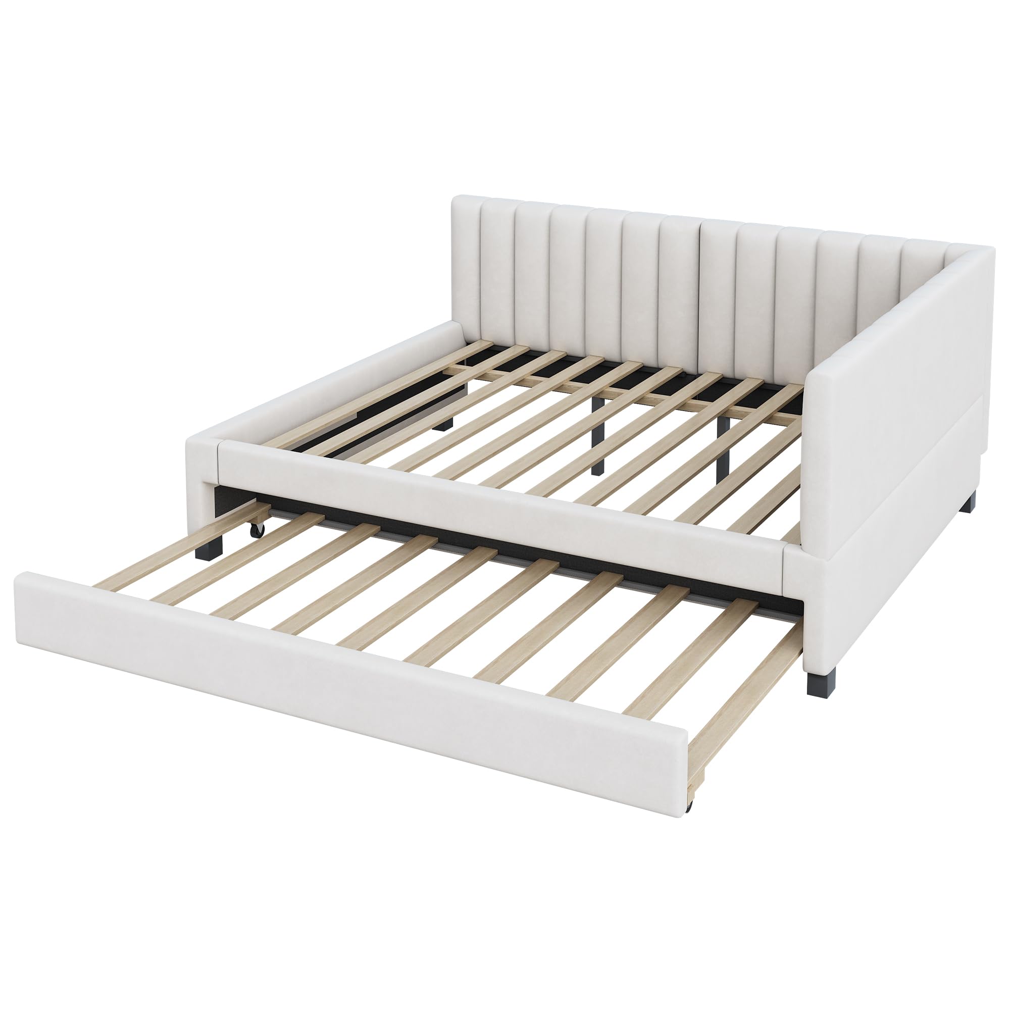 Letto imbottito 140x200 cm divano letti con letto estraibile matrimoniale per adulti bed multifunzionale con rete a doghe per gli ospiti letti a terra beige