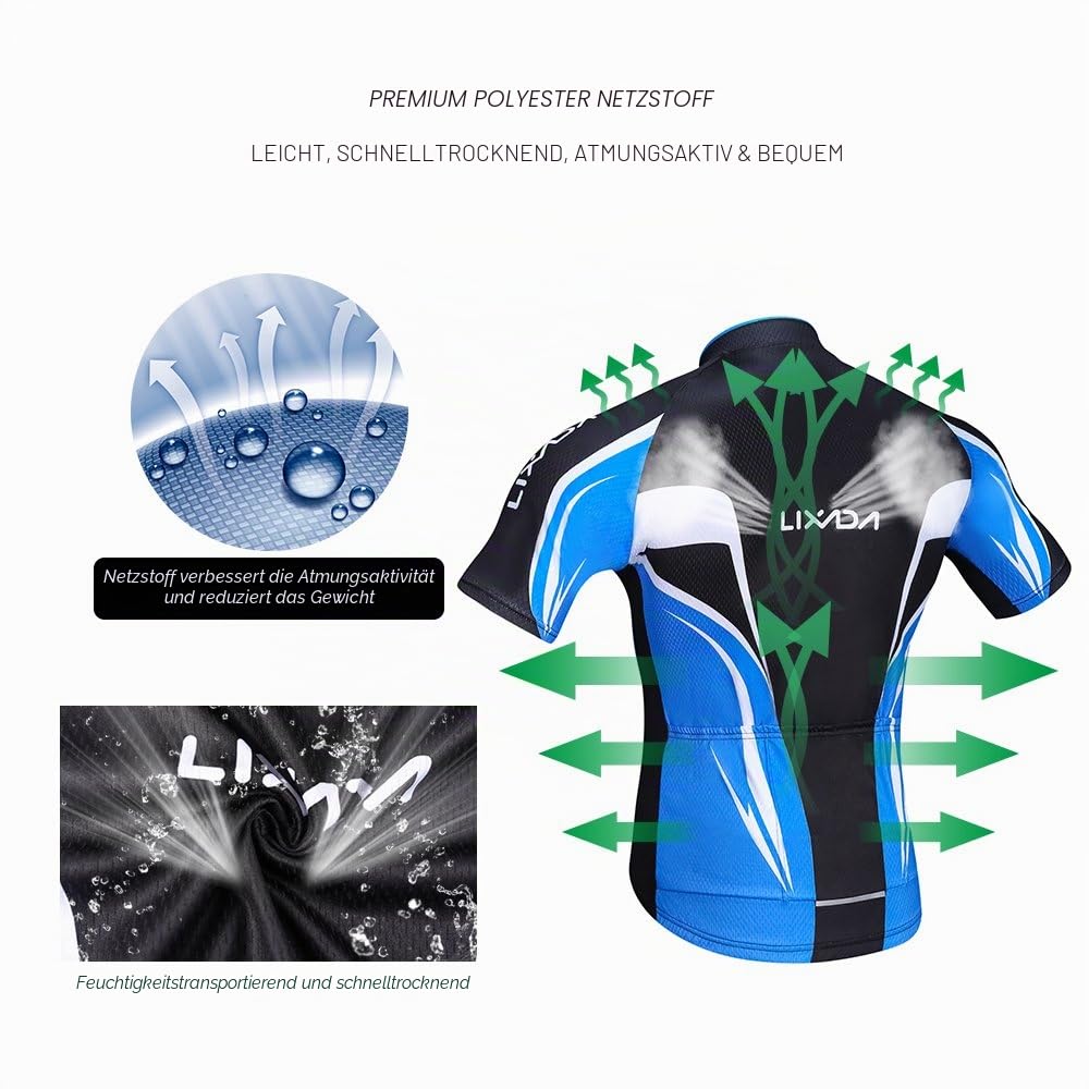 Lixada Herren MTB Radsport Kleidung Set Anzug atmungsaktiv schnell trocknend Kurzarm Reitshirt mit Gel Verdickung Shorts MTB Kleidung Set