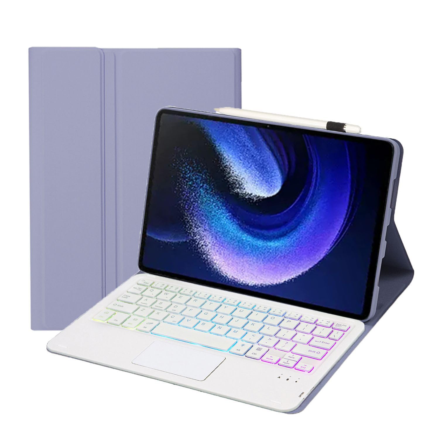 Etui z klawiaturą do Xiaomi Mi Pad 7/7 Pro 11.2" 2024, 7 kolorów podświetlenia, Odłączana Klawiatura Bezprzewodowa z Inteligentnym Touchpadem,Purple