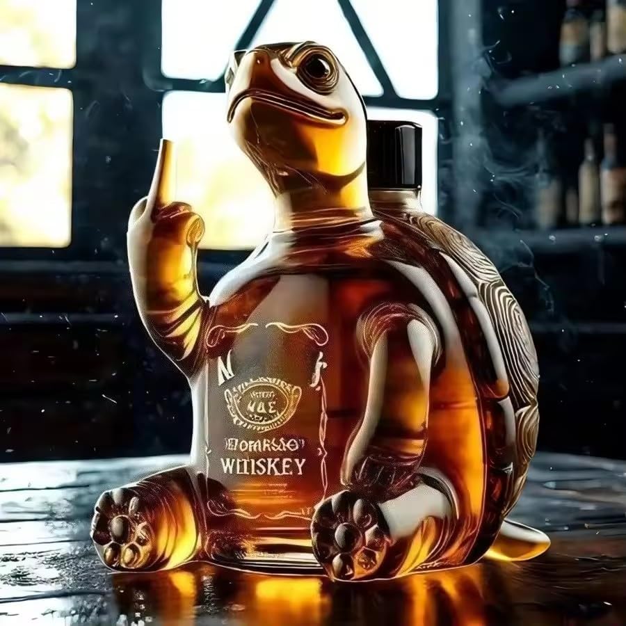 Funny Middle Finger Animal Decanter - Duck, Turtle, Dog Design Whiskey Glass Bottle, 10oz Novelty Bar & Office Decor, Hilarious Gag Gift for Men (Turtles)