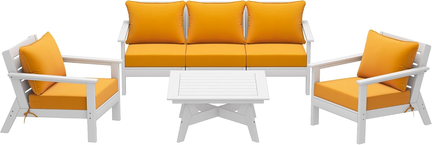 WestinTrends Avalon Outdoor 6-Piece Modular Sectional Patio Furniture Sofa Set White/Yellow
