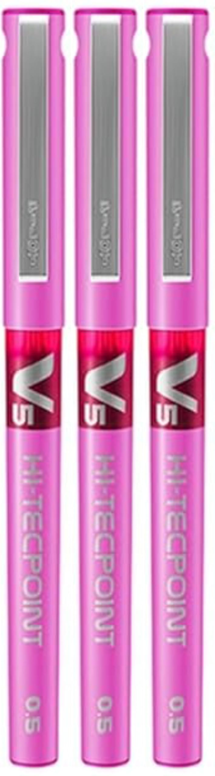 Hi-Tecpoint V5 0.5mm Extra Fine Point - Pure Liquid Ink Roller Ball Pen - Quick dry ink - (Pack of 3) (Pink ink)