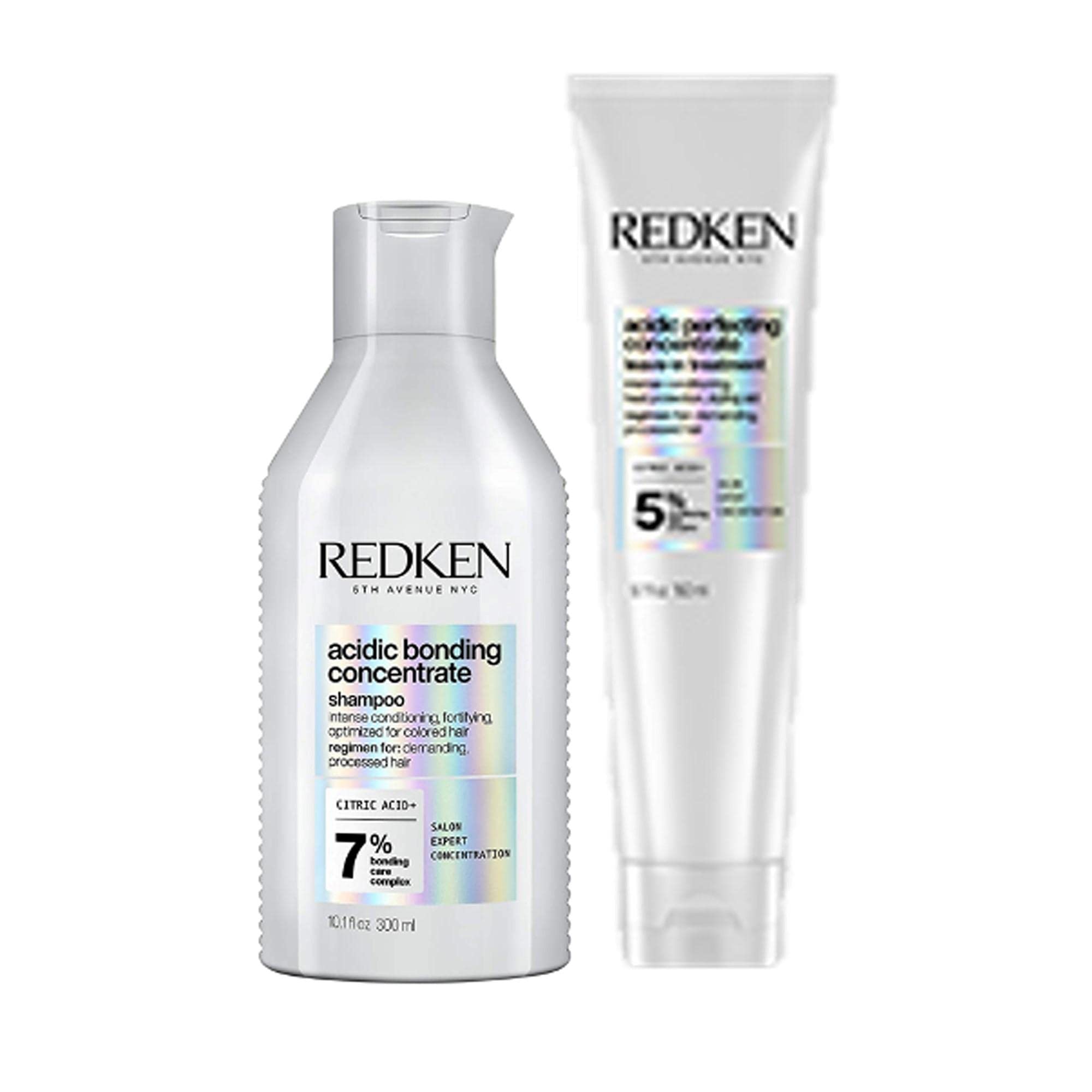 Redken | Pack Champú + Tratamiento Sin Aclarado, Reparador y protector para cabello dañado, Acidic Bonding Concentrate, Champú 300 ml + Tratamiento, 150 ml