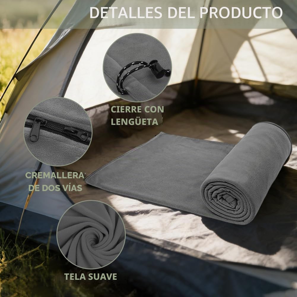 Saco de dormir para cabaña de algodón y ultraligero – 180 x 80 cm saco de dormir compacto de forro polar interior, saco de dormir ligero para camping, senderismo, hostal y al aire libre