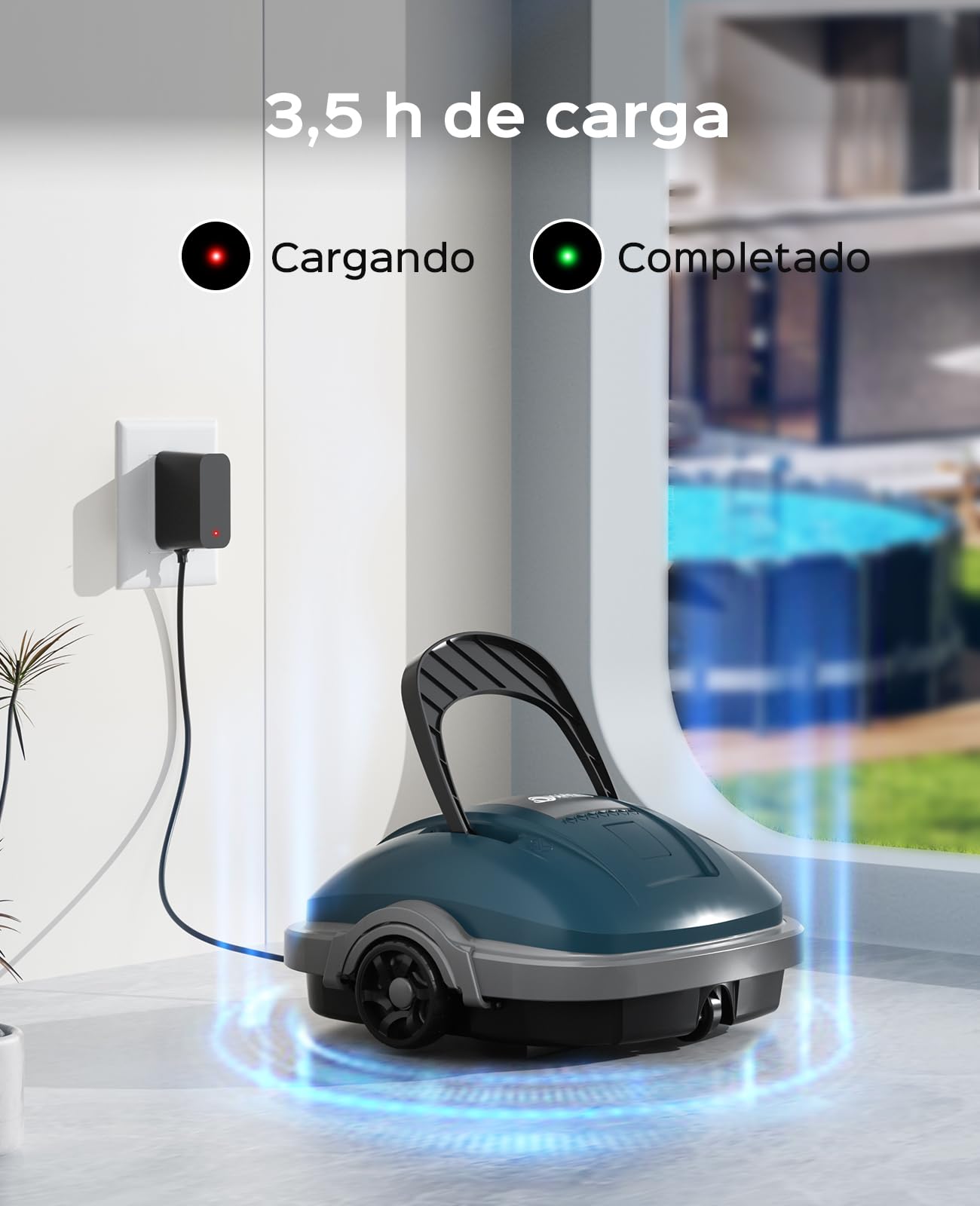 WINNY POOL CLEANER Robot Limpiafondos Piscina Electrico sin Cable,100 min Autonomía,Estacionamiento Auto,Filtración de 180 µm Limpiafondos Piscina,con Gancho,Piscinas Desmontables 80m²-Azul Oscuro