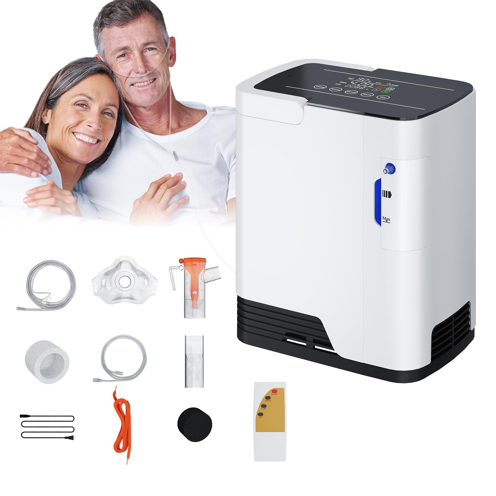 Concentratore di ossigeno portatile, concentratore di ossigeno domestico, flusso di ossigeno regolabile da 1 a 7 l/min con timer regolabile da 0,5 a 4 ore, adatto per bambini e adulti
