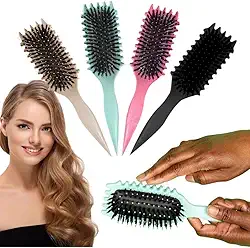 Escova para Cabelos Cacheados, Design Ergonômico, 4 Cores, Cerdas de Nylon para Desembaraçar e Definir Cachos
