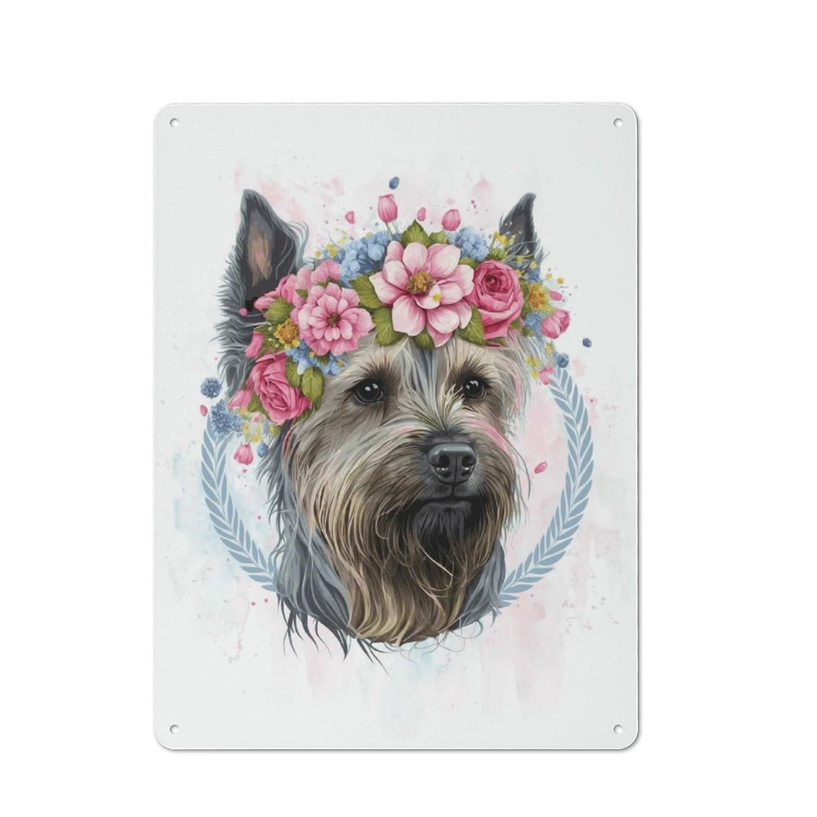Flower Yorkshire Terrier Vintage Tin Sign 40x30cm, Rustic Bistro Wall Plaque for Kitchen, Cafe, Pantry Or Dining Room